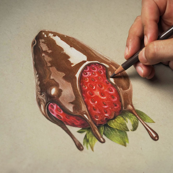 Fresa & chocolate con lápices de colores