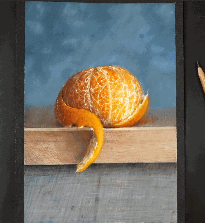 Mandarina con tiza pastel